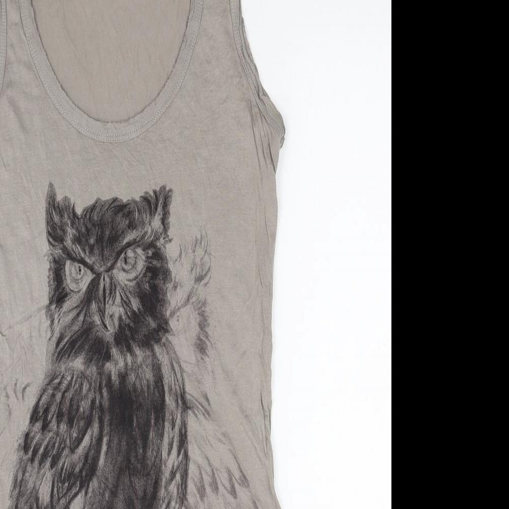 AllSaints Womens Beige Viscose Tank Dress Size 8 Scoop Neck Pullover - Owl