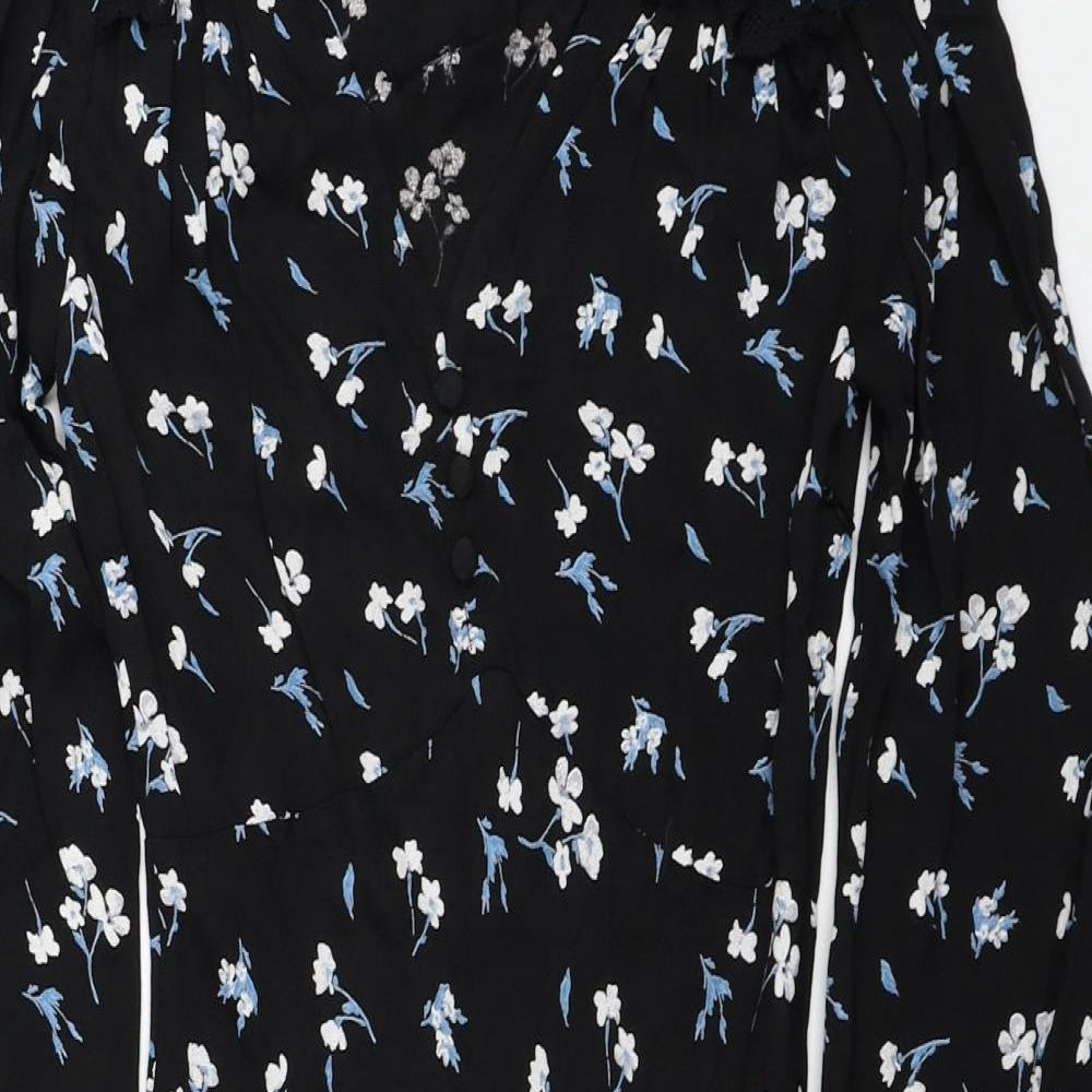 Marks and Spencer Womens Black Floral Viscose Fit & Flare Size 8 V-Neck Zip - Lace Detail, X Ghost