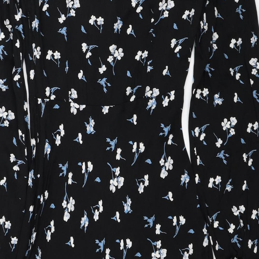 Marks and Spencer Womens Black Floral Viscose Fit & Flare Size 8 V-Neck Zip - Lace Detail, X Ghost