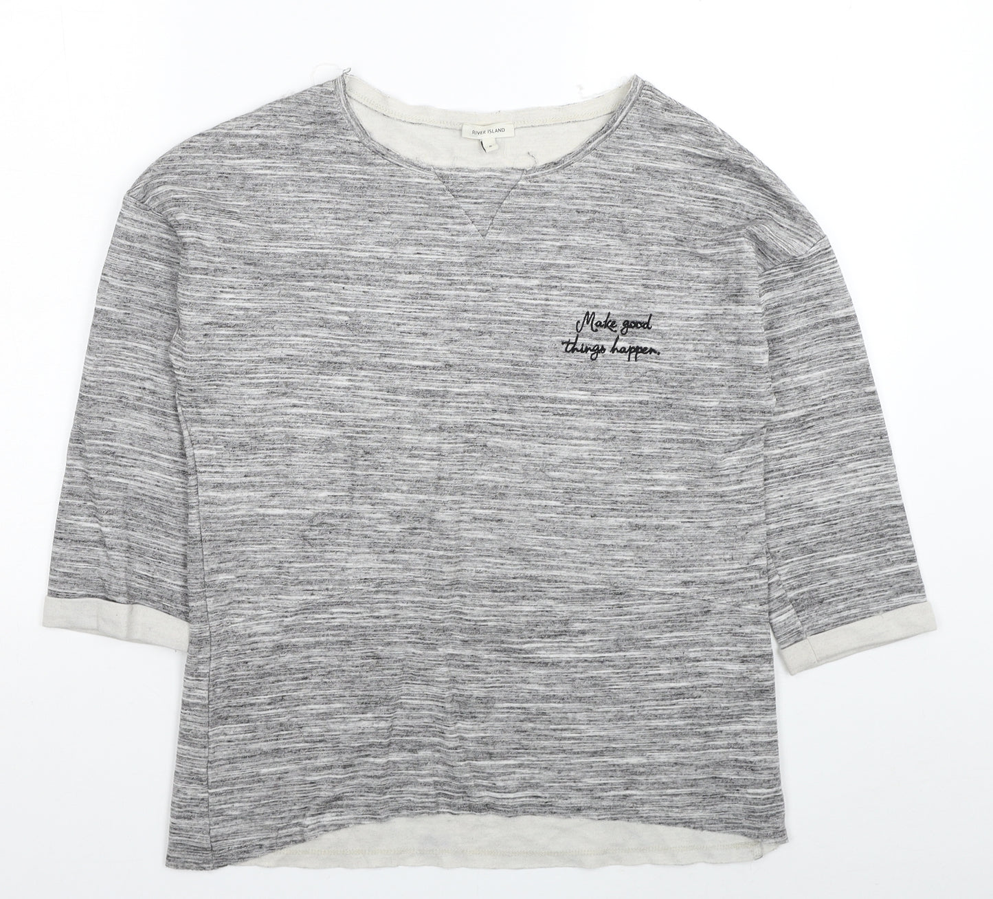 River Island Womens Grey Cotton Basic T-Shirt Size 8 Scoop Neck - Make Good Things Happen.