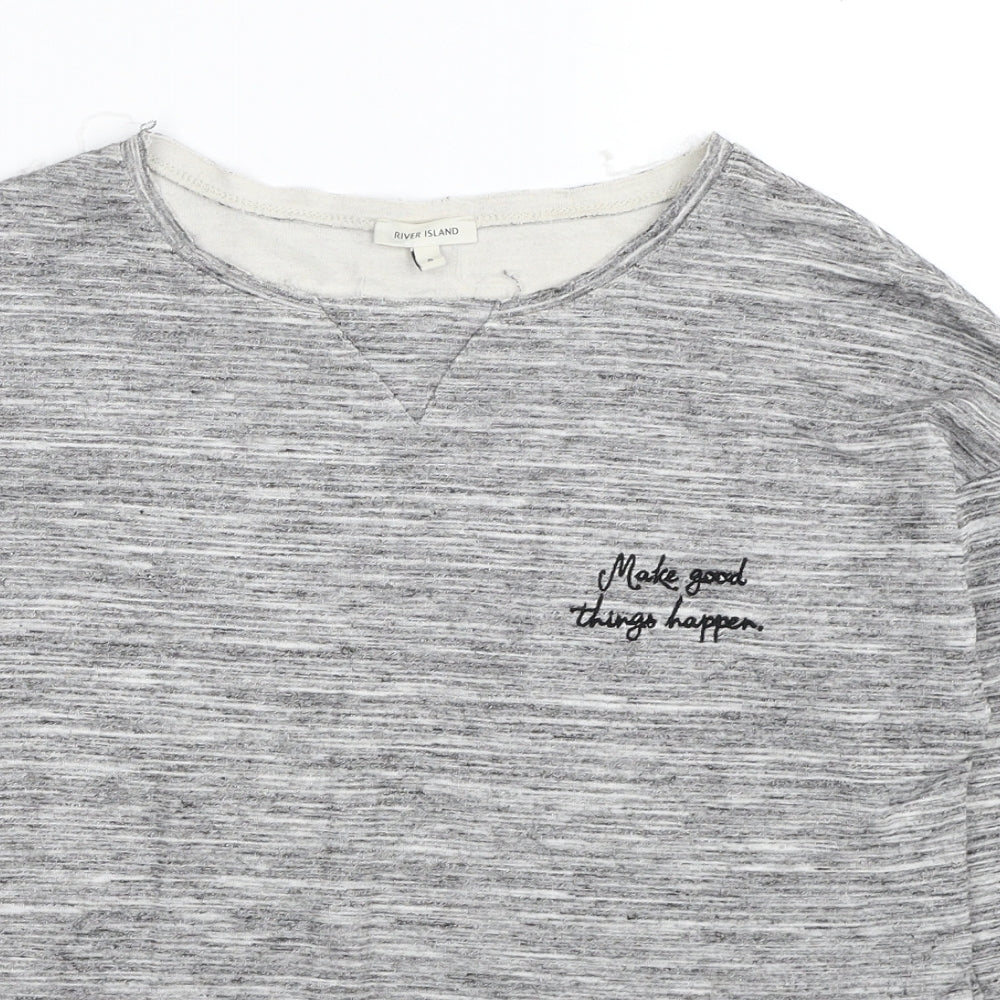 River Island Womens Grey Cotton Basic T-Shirt Size 8 Scoop Neck - Make Good Things Happen.