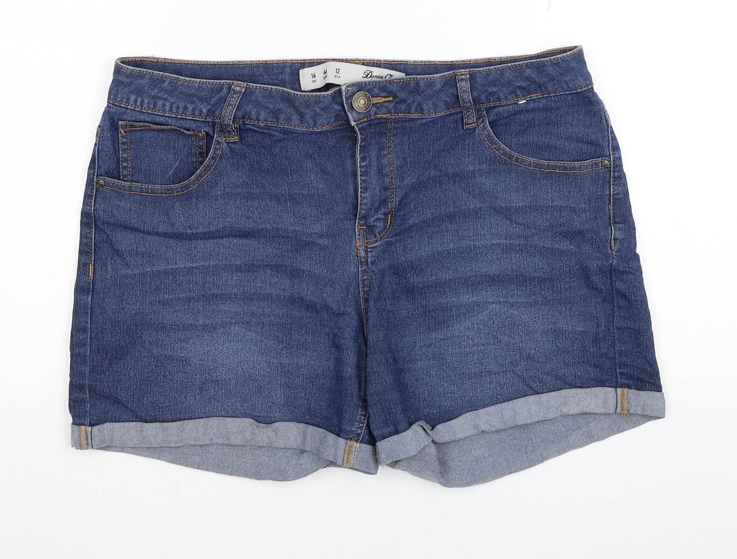 Denim & Co. Womens Blue Cotton Hot Pants Shorts Size 16 L4 in Regular Zip