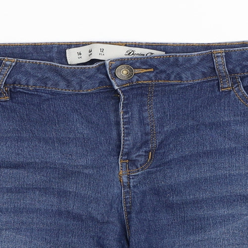 Denim & Co. Womens Blue Cotton Hot Pants Shorts Size 16 L4 in Regular Zip