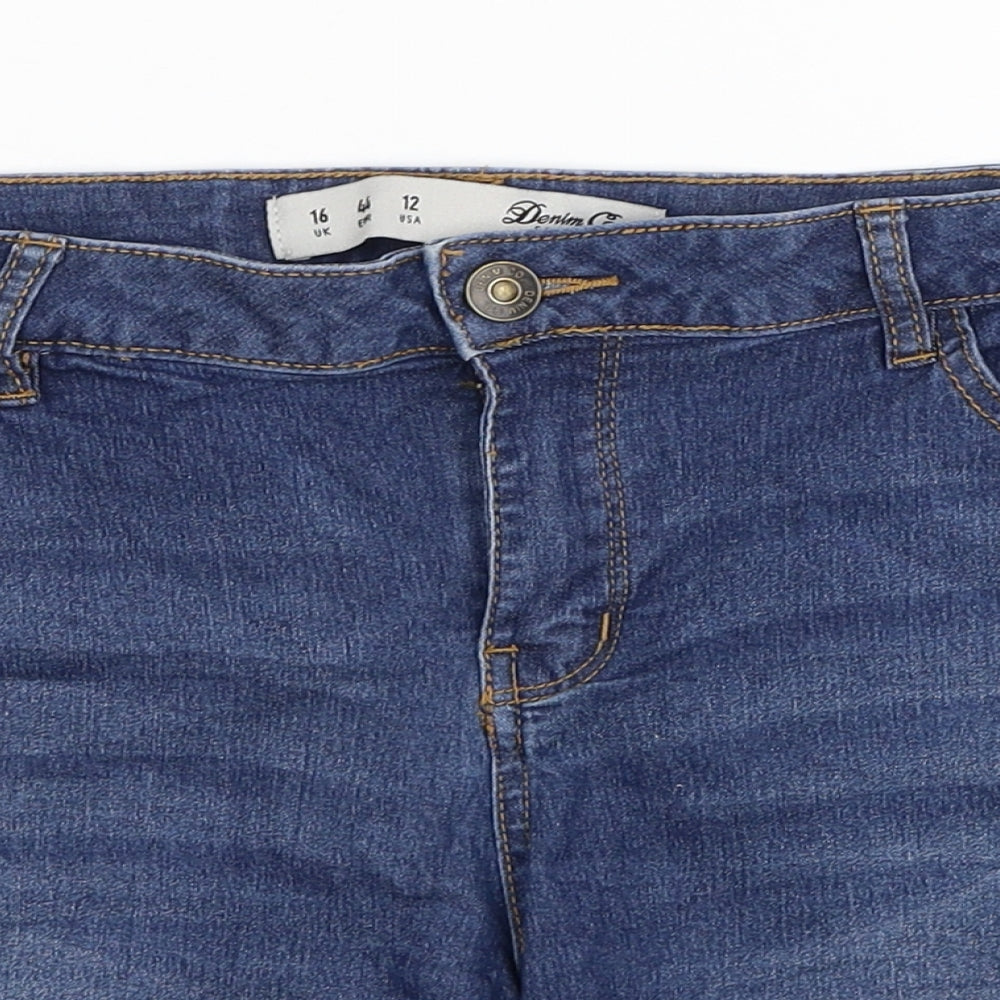 Denim & Co. Womens Blue Cotton Hot Pants Shorts Size 16 L4 in Regular Zip