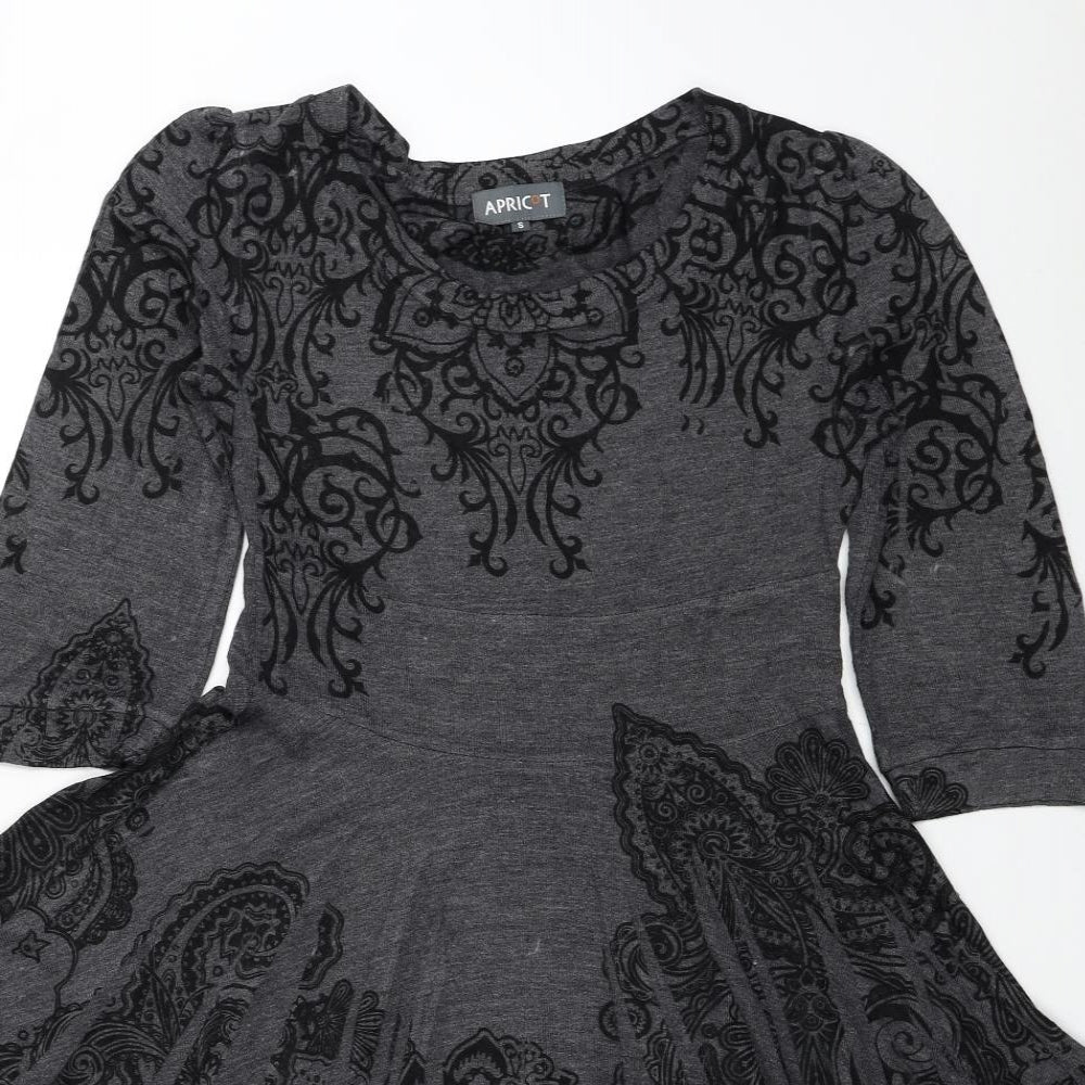 Apricot Womens Grey Geometric Viscose Fit & Flare Size S Boat Neck Pullover