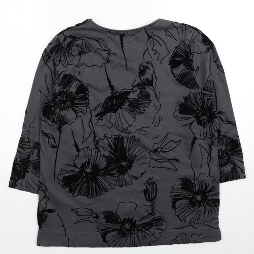 TIGI Womens Grey Floral Polyester Basic Blouse Size 14 Scoop Neck