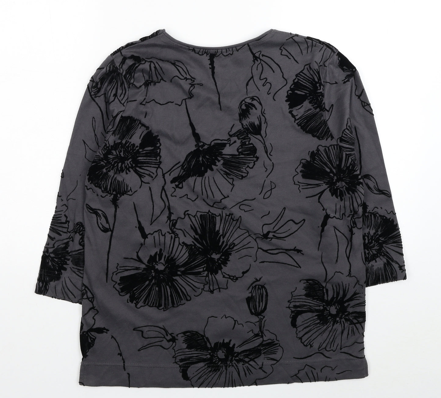 TIGI Womens Grey Floral Polyester Basic Blouse Size 14 Scoop Neck