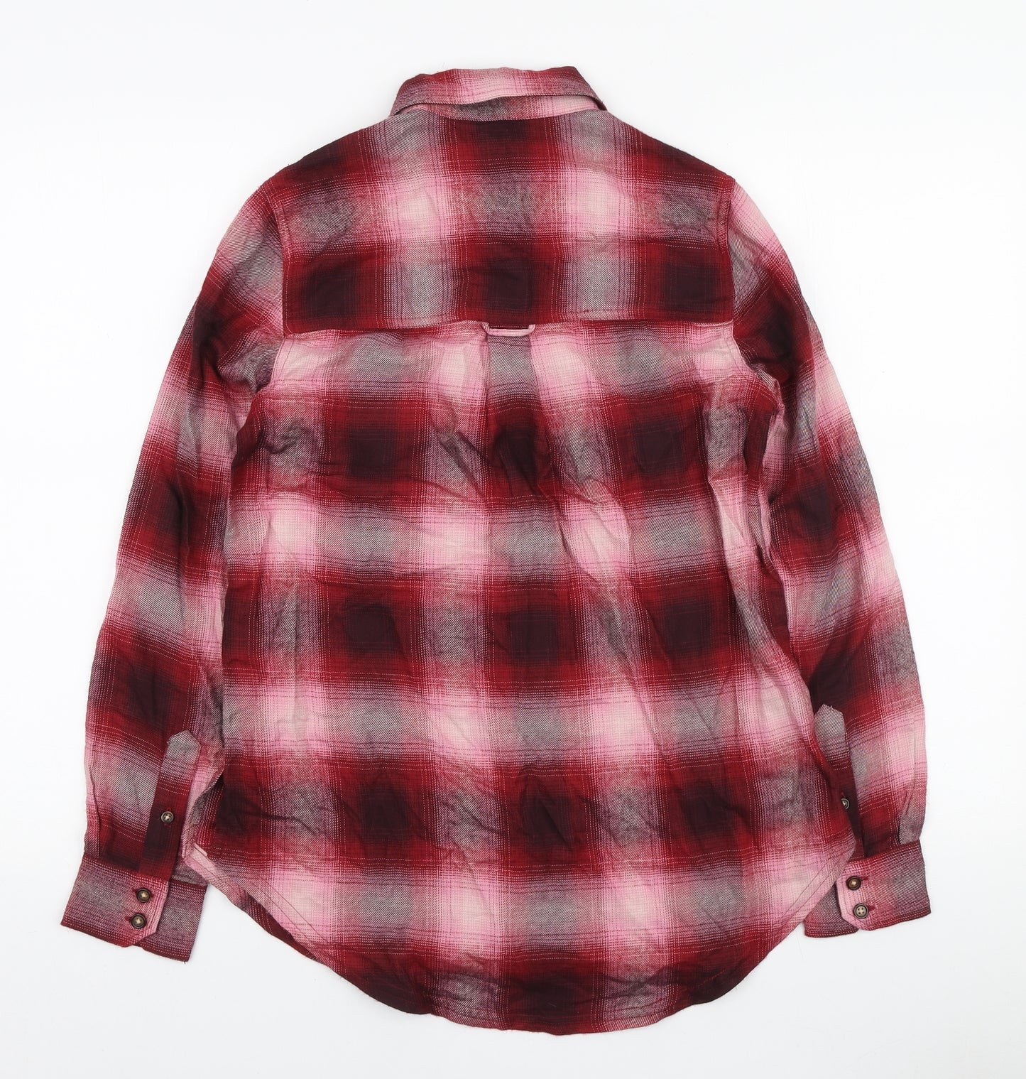 Marks and Spencer Womens Red Plaid Viscose Basic Button-Up Size 6 Collared