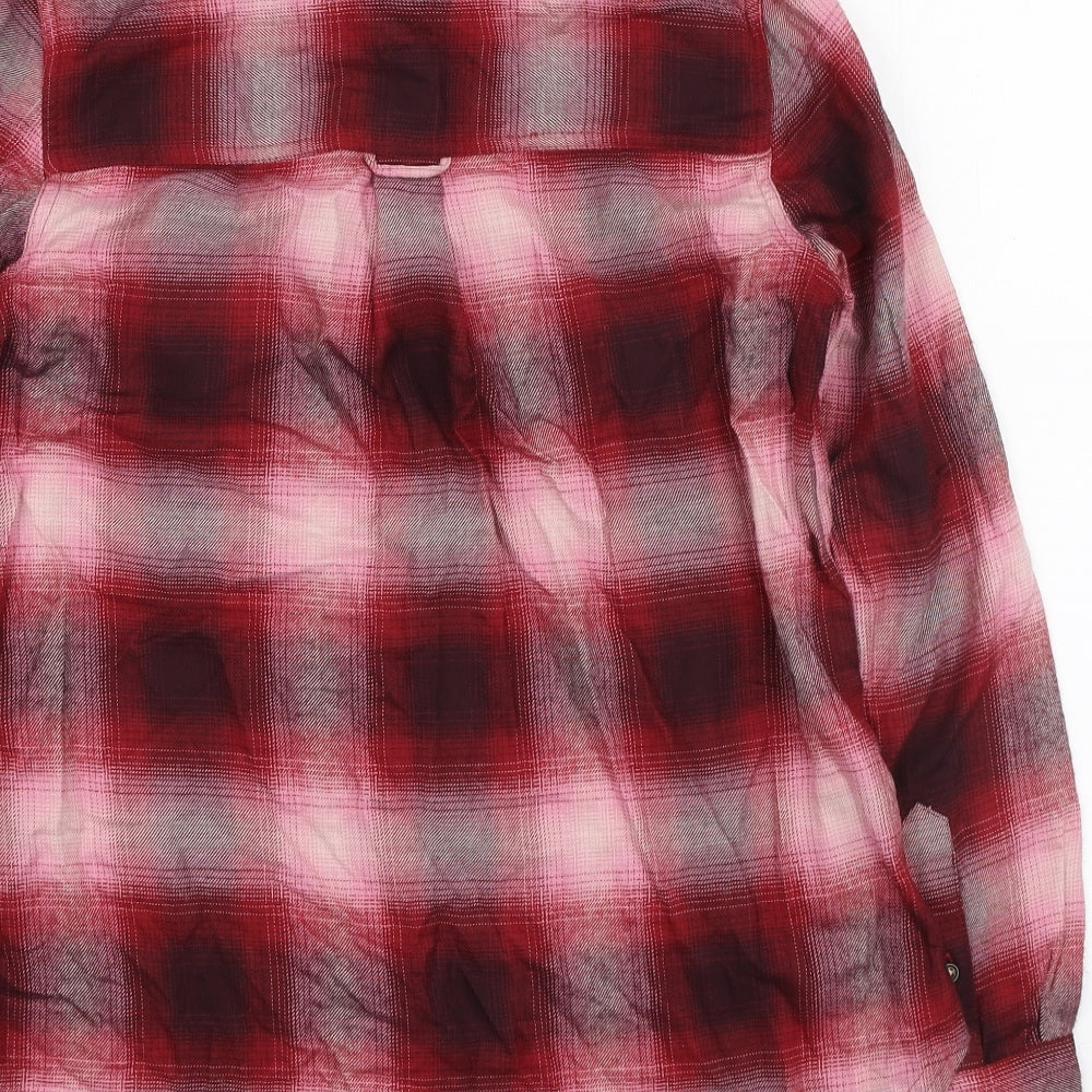 Marks and Spencer Womens Red Plaid Viscose Basic Button-Up Size 6 Collared