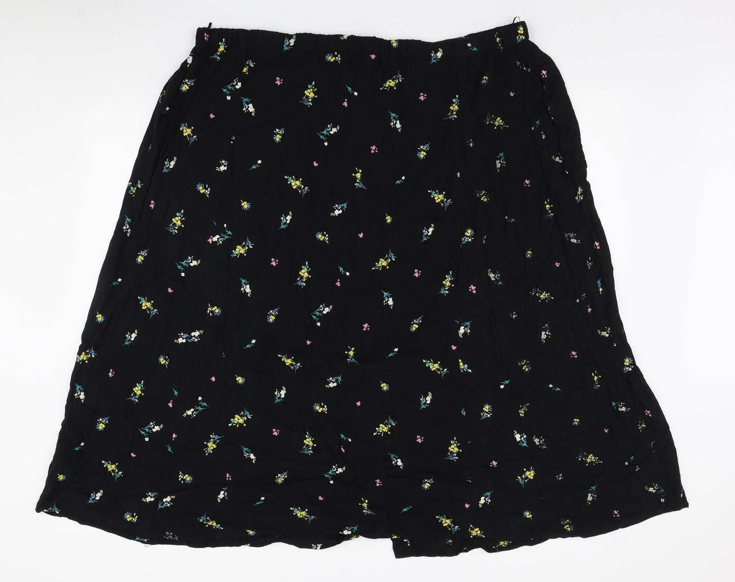 Marks and Spencer Womens Black Floral Viscose A-Line Skirt Size 24 Button