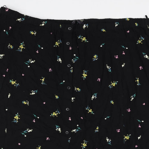 Marks and Spencer Womens Black Floral Viscose A-Line Skirt Size 24 Button