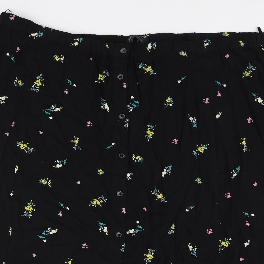 Marks and Spencer Womens Black Floral Viscose A-Line Skirt Size 24 Button