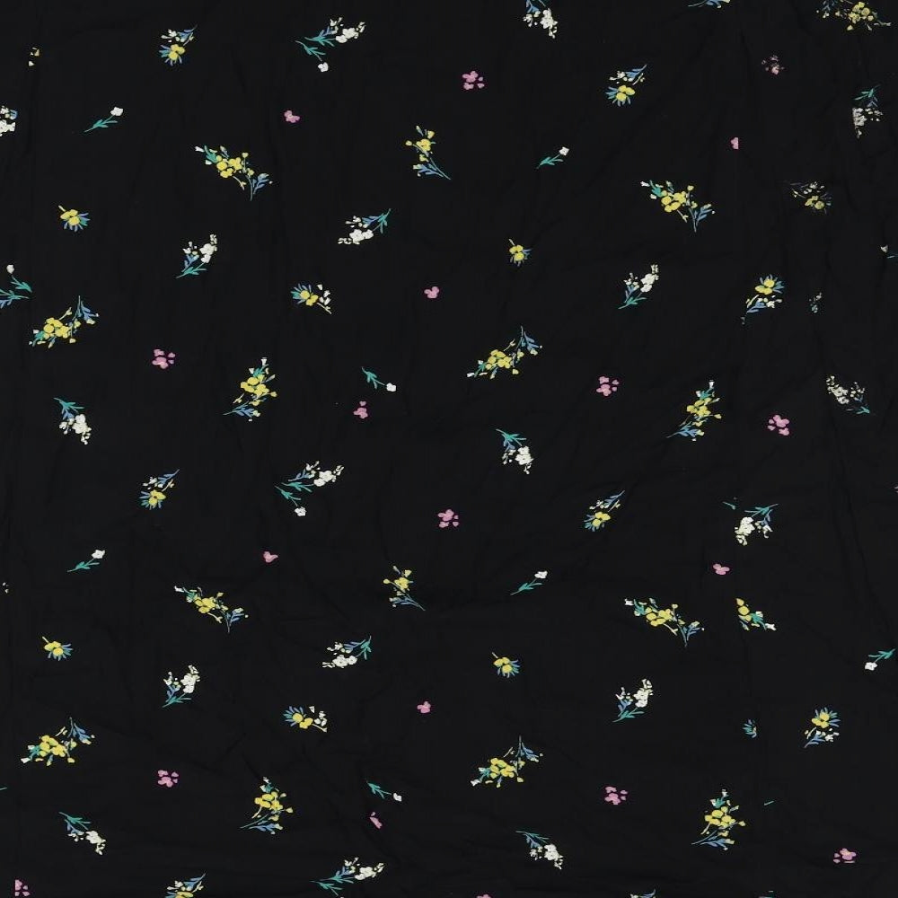 Marks and Spencer Womens Black Floral Viscose A-Line Skirt Size 24 Button