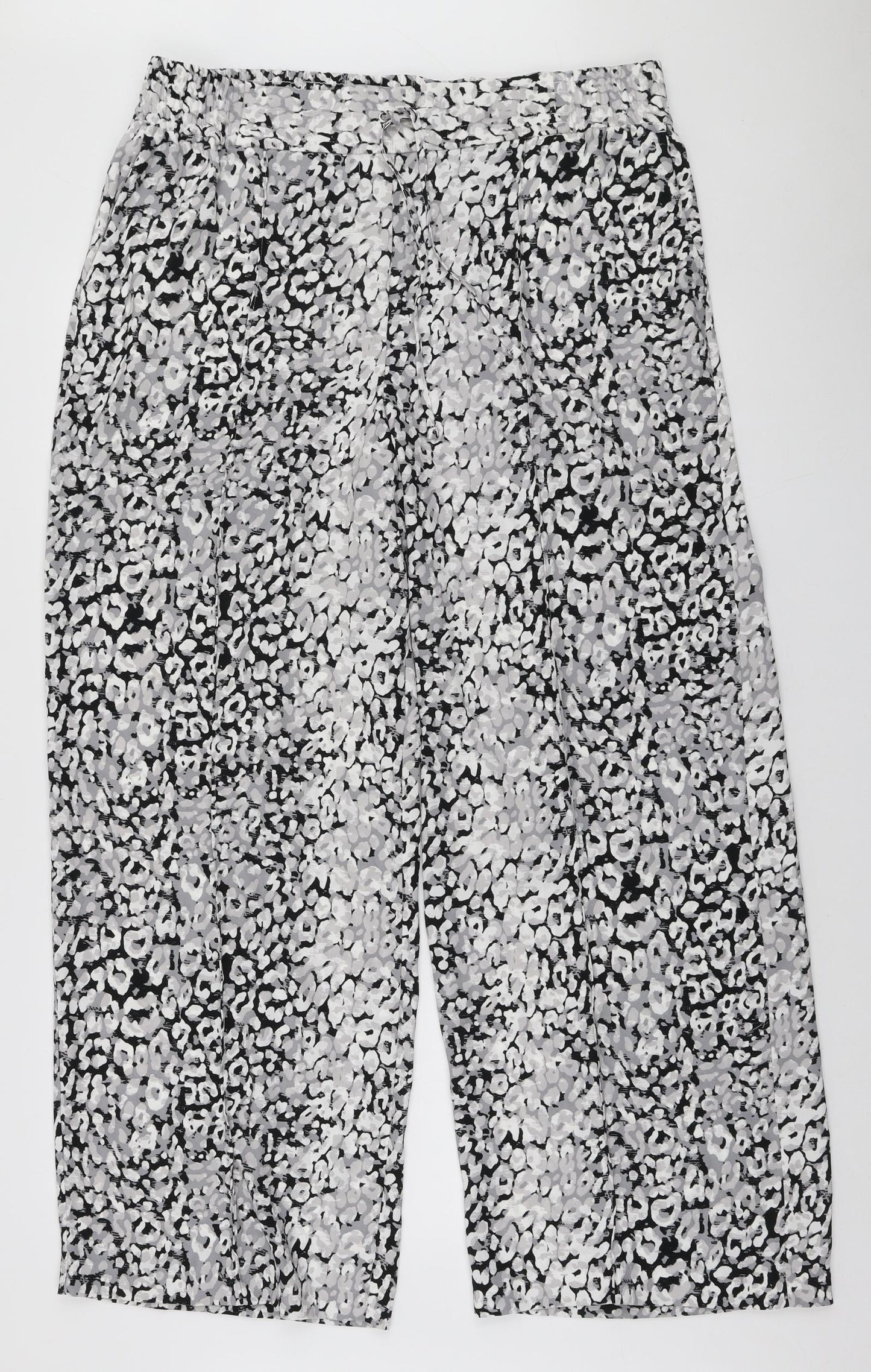 Marks and Spencer Womens Grey Animal Print Polyester Bloomer Trousers Size 18 L30 in Regular Drawstring