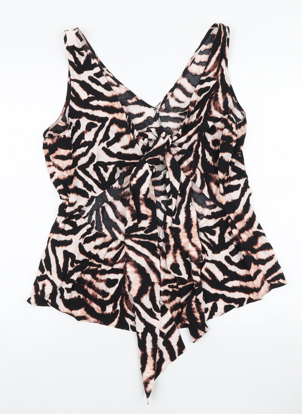 Marks and Spencer Womens Multicoloured Animal Print Viscose Basic Tank Size 18 V-Neck - Tie back detail