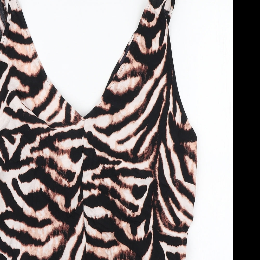 Marks and Spencer Womens Multicoloured Animal Print Viscose Basic Tank Size 18 V-Neck - Tie back detail