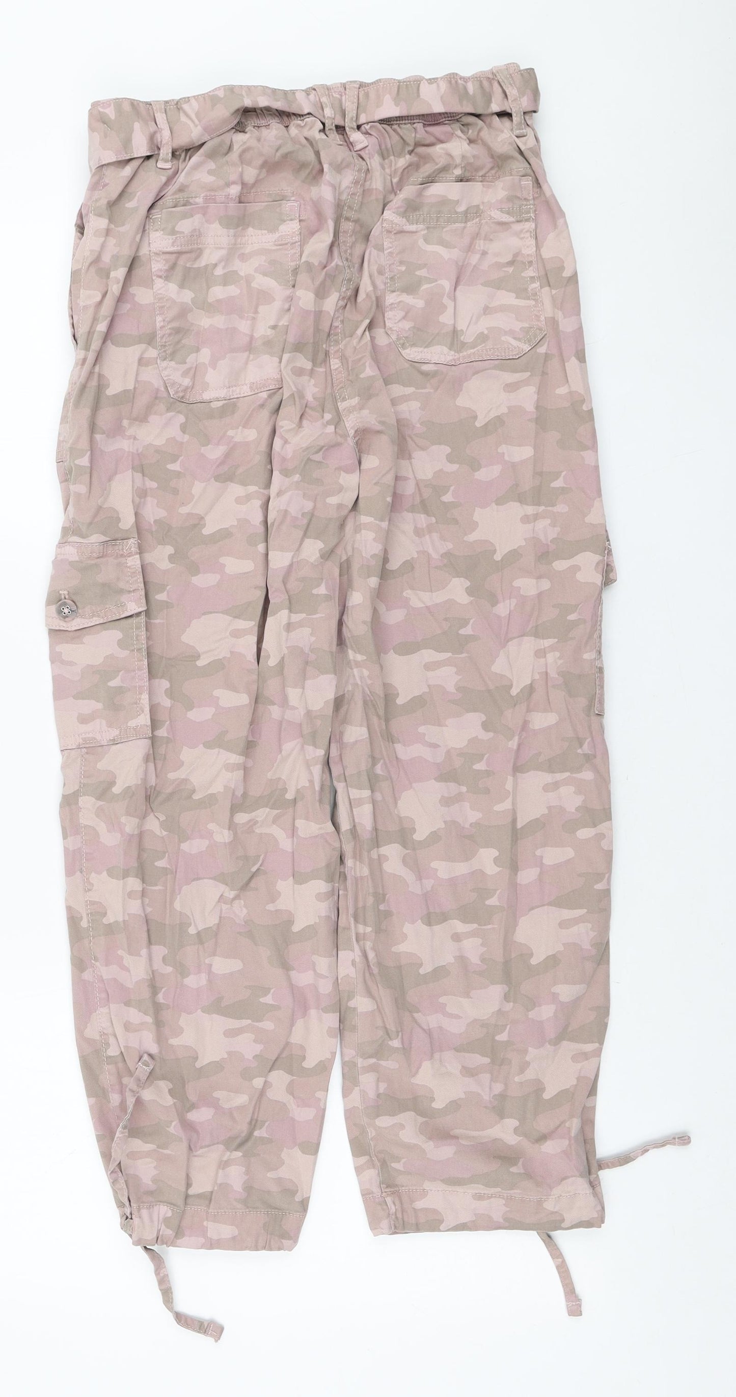 Marks and Spencer Womens Pink Camouflage Lyocell Cargo Trousers Size 10 L23 in Regular Tie