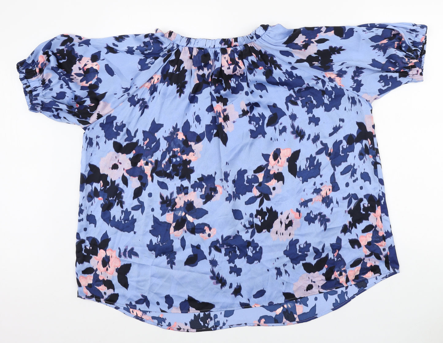 Marks and Spencer Womens Blue Floral Polyester Basic Blouse Size 16 Scoop Neck