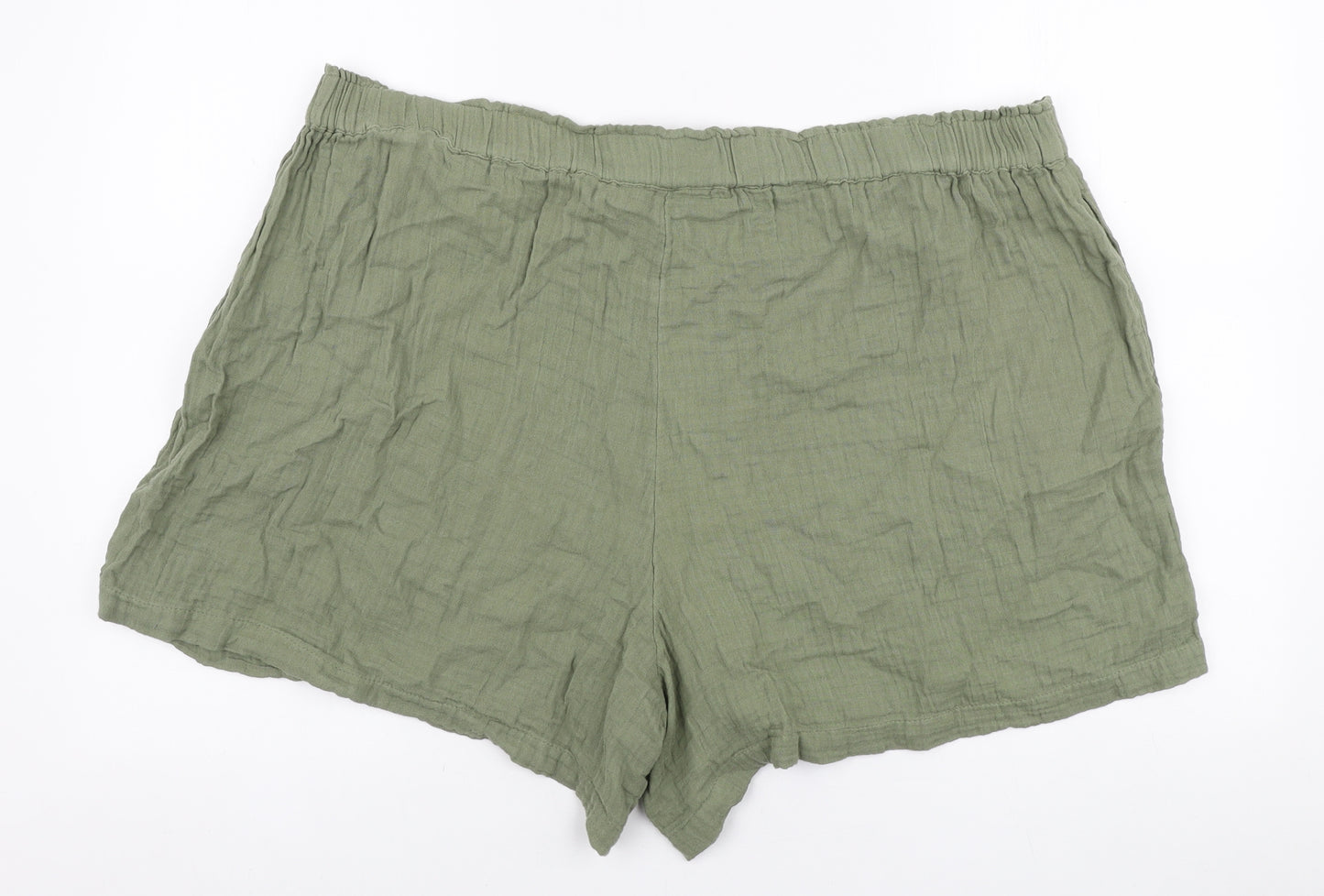 Marks and Spencer Womens Green Cotton Sweat Shorts Size 24 L4 in Regular Pull On