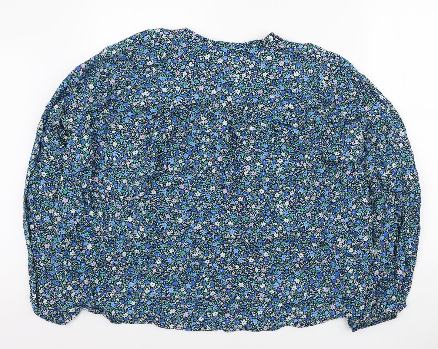 Marks and Spencer Womens Blue Floral Viscose Basic Blouse Size 20 V-Neck