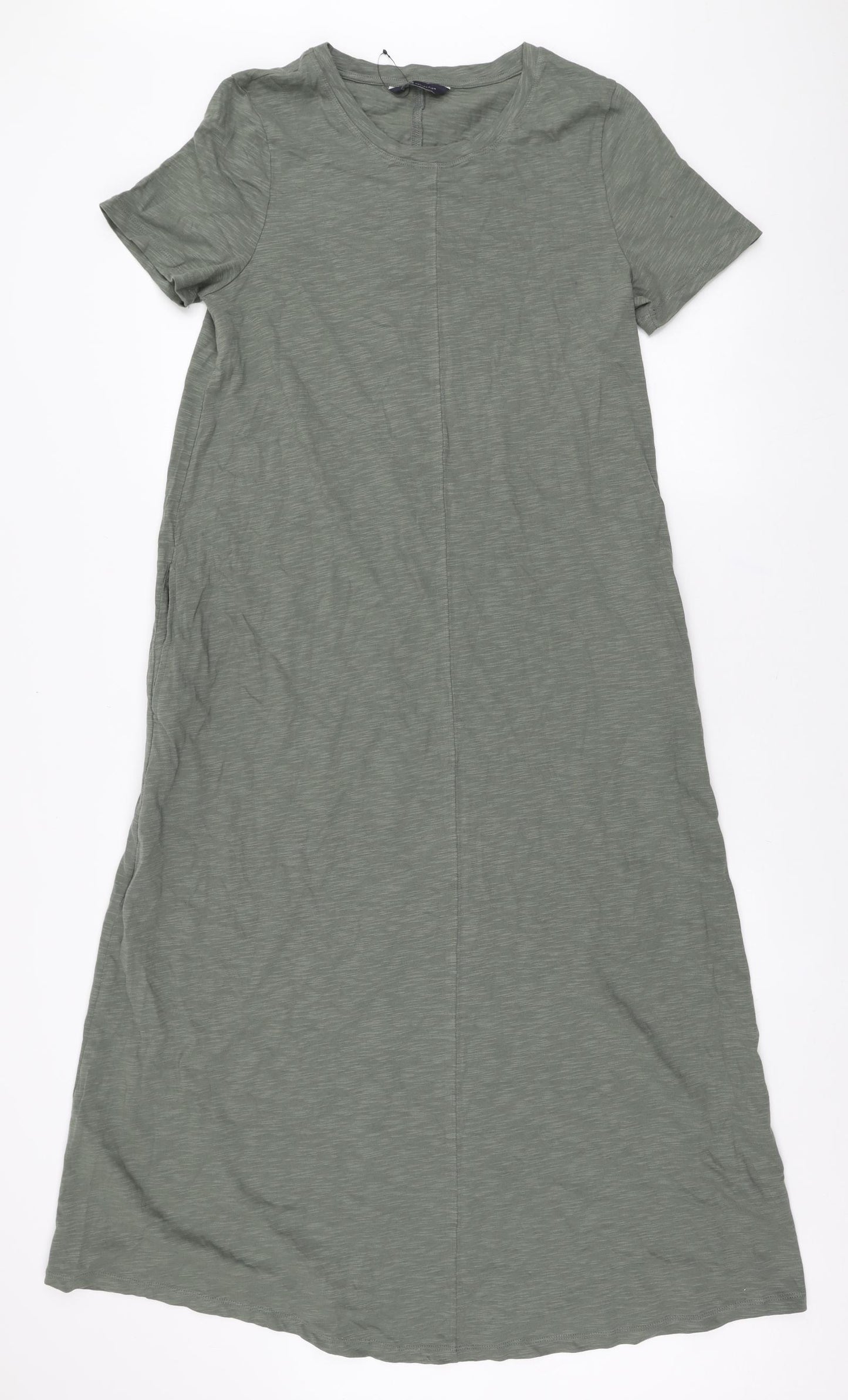 Marks and Spencer Womens Green Cotton T-Shirt Dress Size 12 Round Neck Pullover