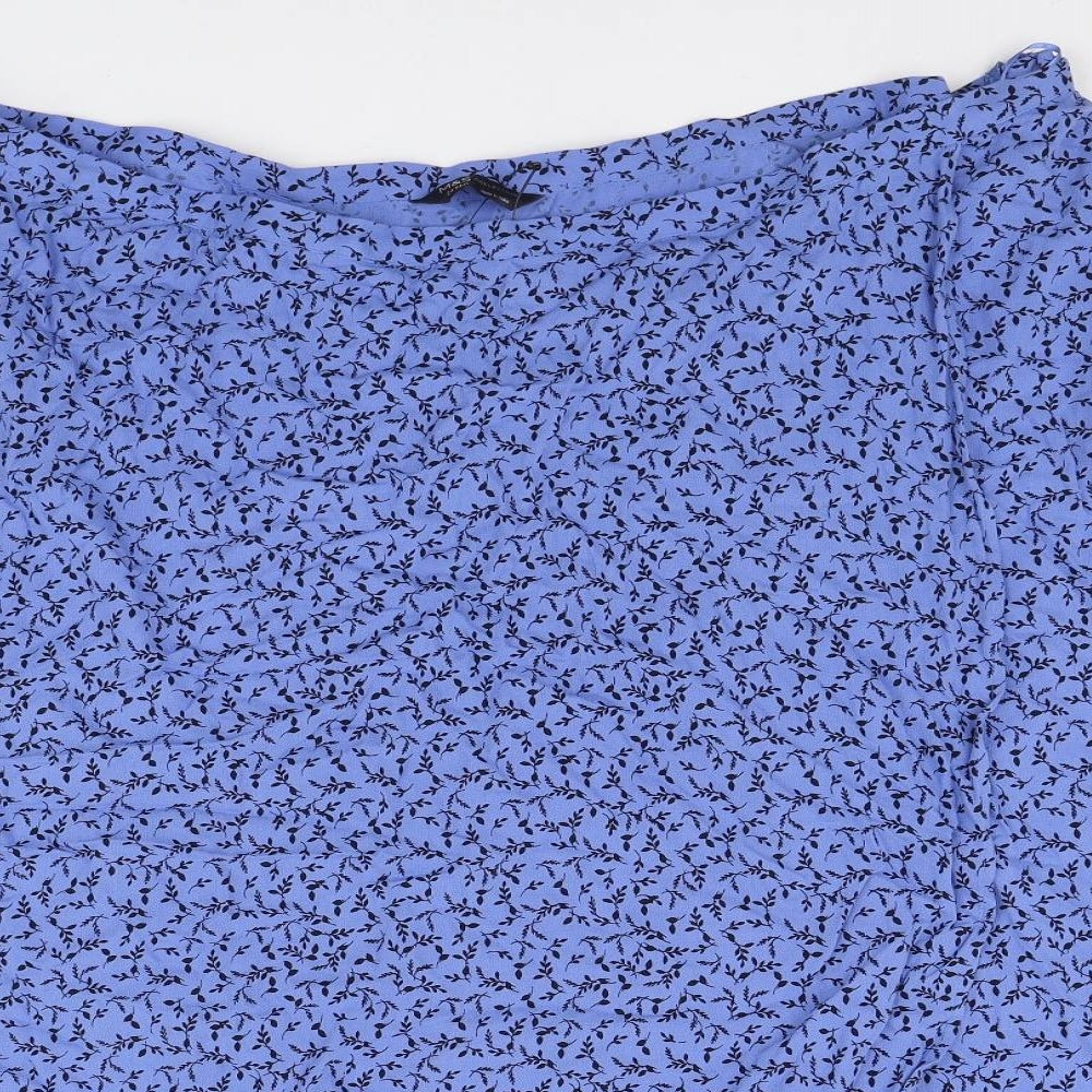 Marks and Spencer Womens Blue Floral Viscose Wrap Skirt Size 24 Zip