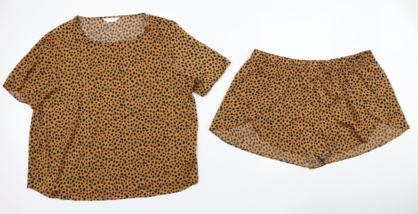 Marks and Spencer Womens Brown Geometric Polyester Top Pyjama Set Size 18