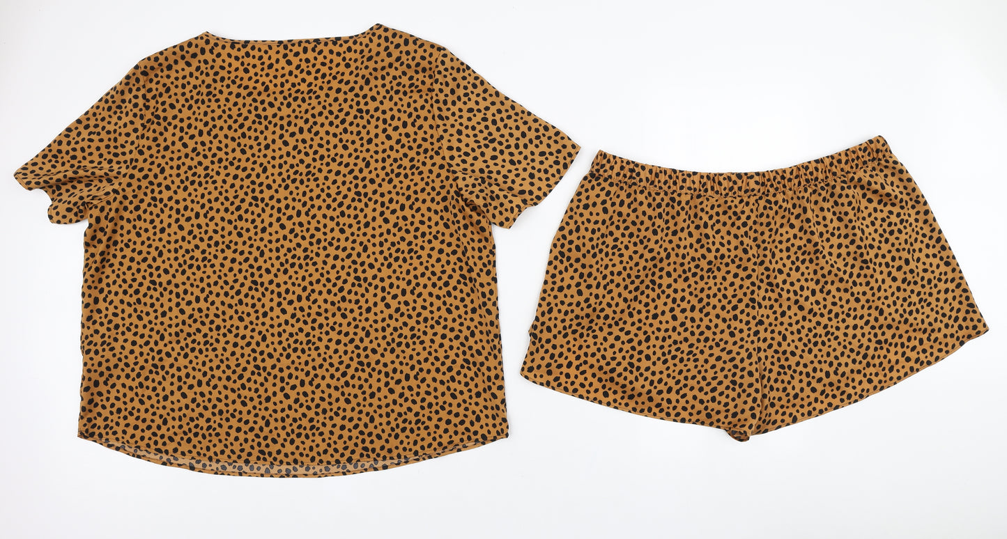 Marks and Spencer Womens Brown Geometric Polyester Top Pyjama Set Size 18