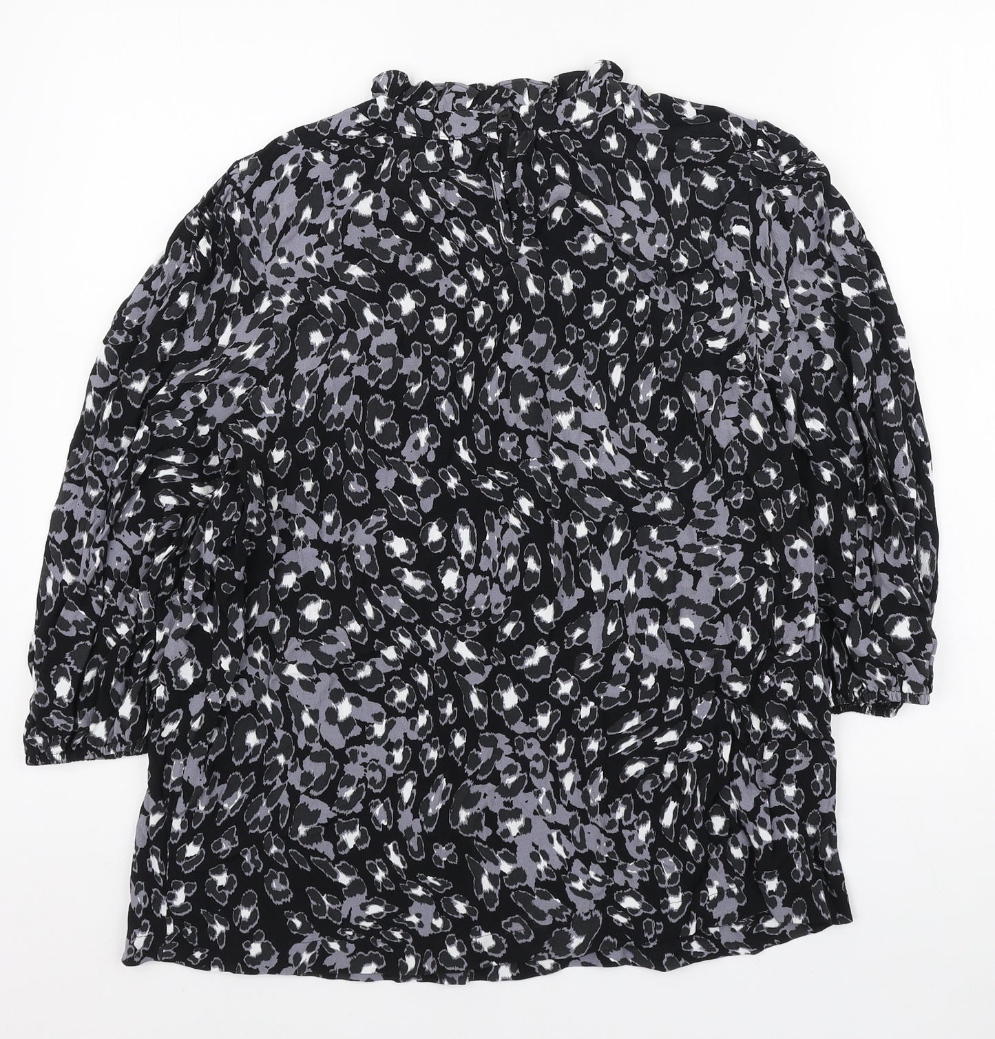 Marks and Spencer Womens Black Geometric Viscose Basic Blouse Size 12 Crew Neck