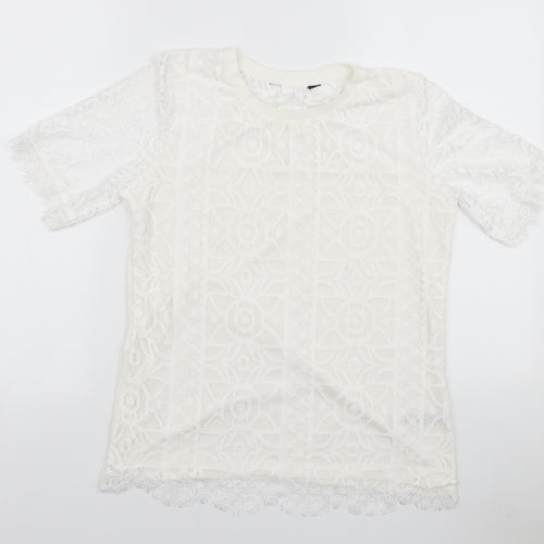 Dorothy Perkins Womens White Polyester Basic T-Shirt Size 12 Round Neck