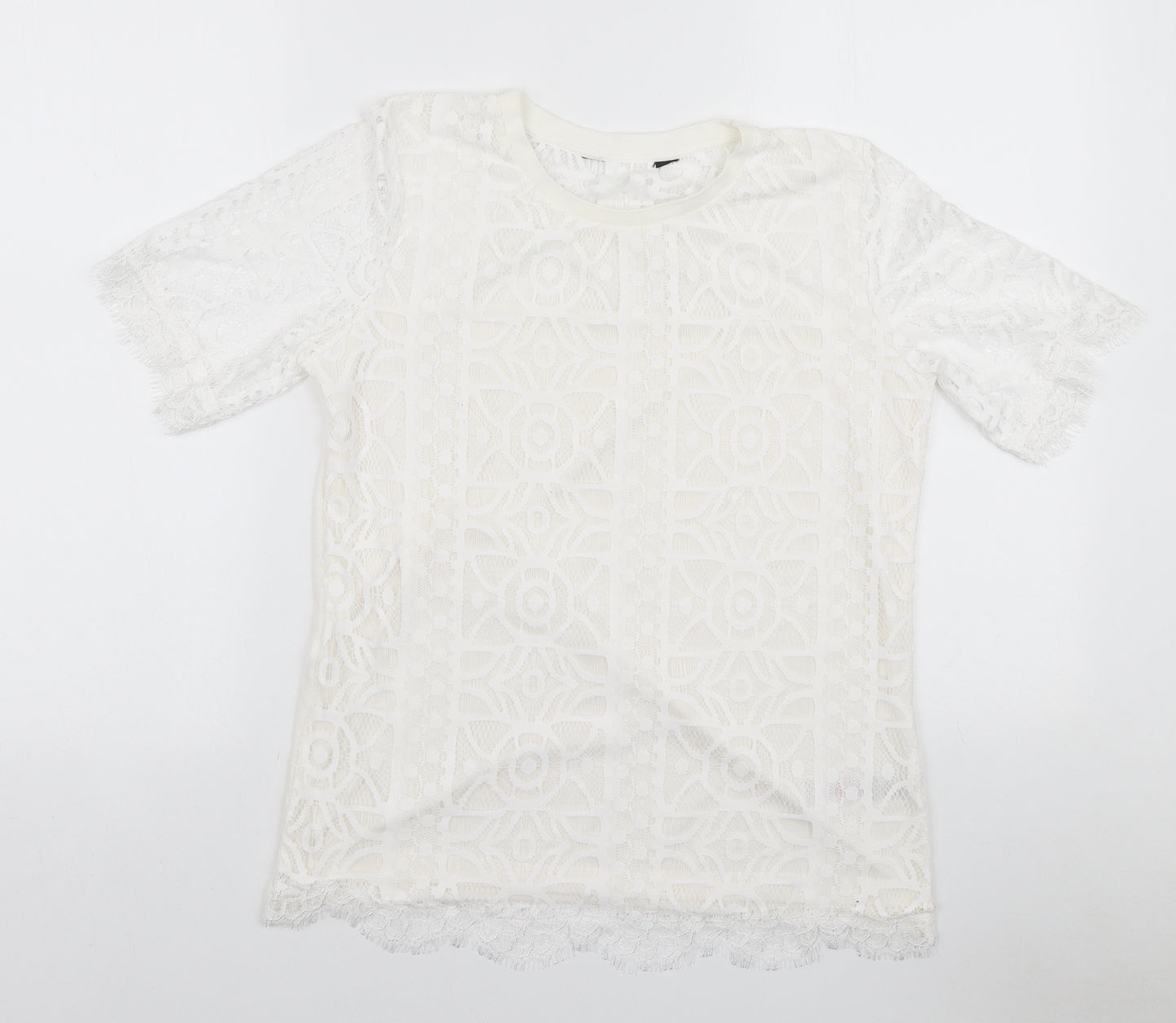 Dorothy Perkins Womens White Polyester Basic T-Shirt Size 12 Round Neck