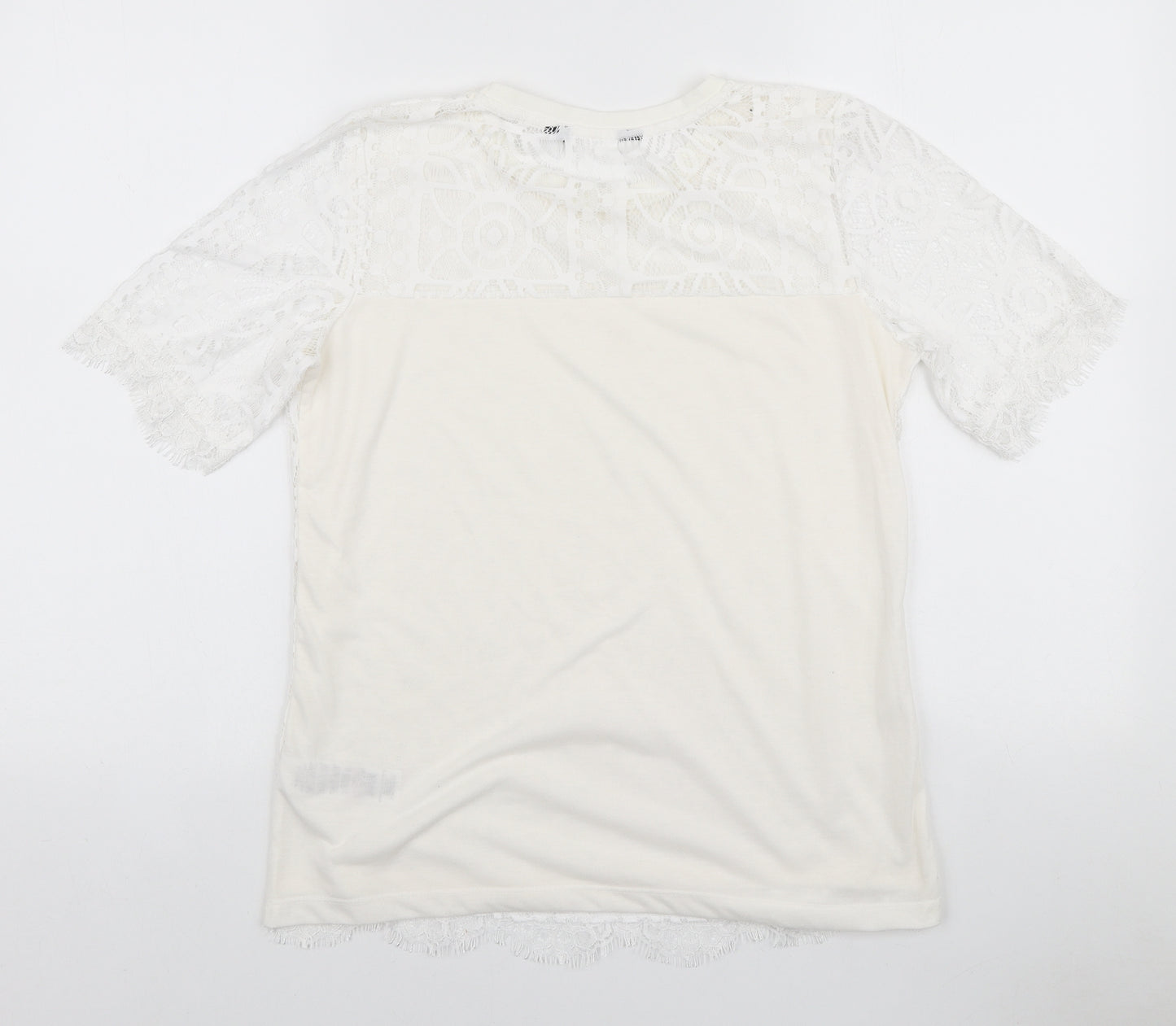 Dorothy Perkins Womens White Polyester Basic T-Shirt Size 12 Round Neck