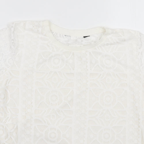Dorothy Perkins Womens White Polyester Basic T-Shirt Size 12 Round Neck