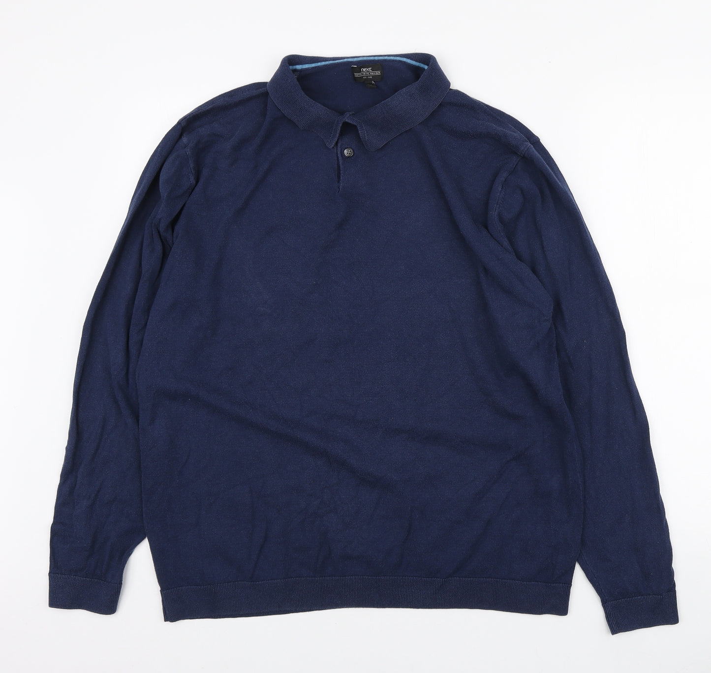 NEXT Mens Blue Cotton Polo Size XL Collared Button