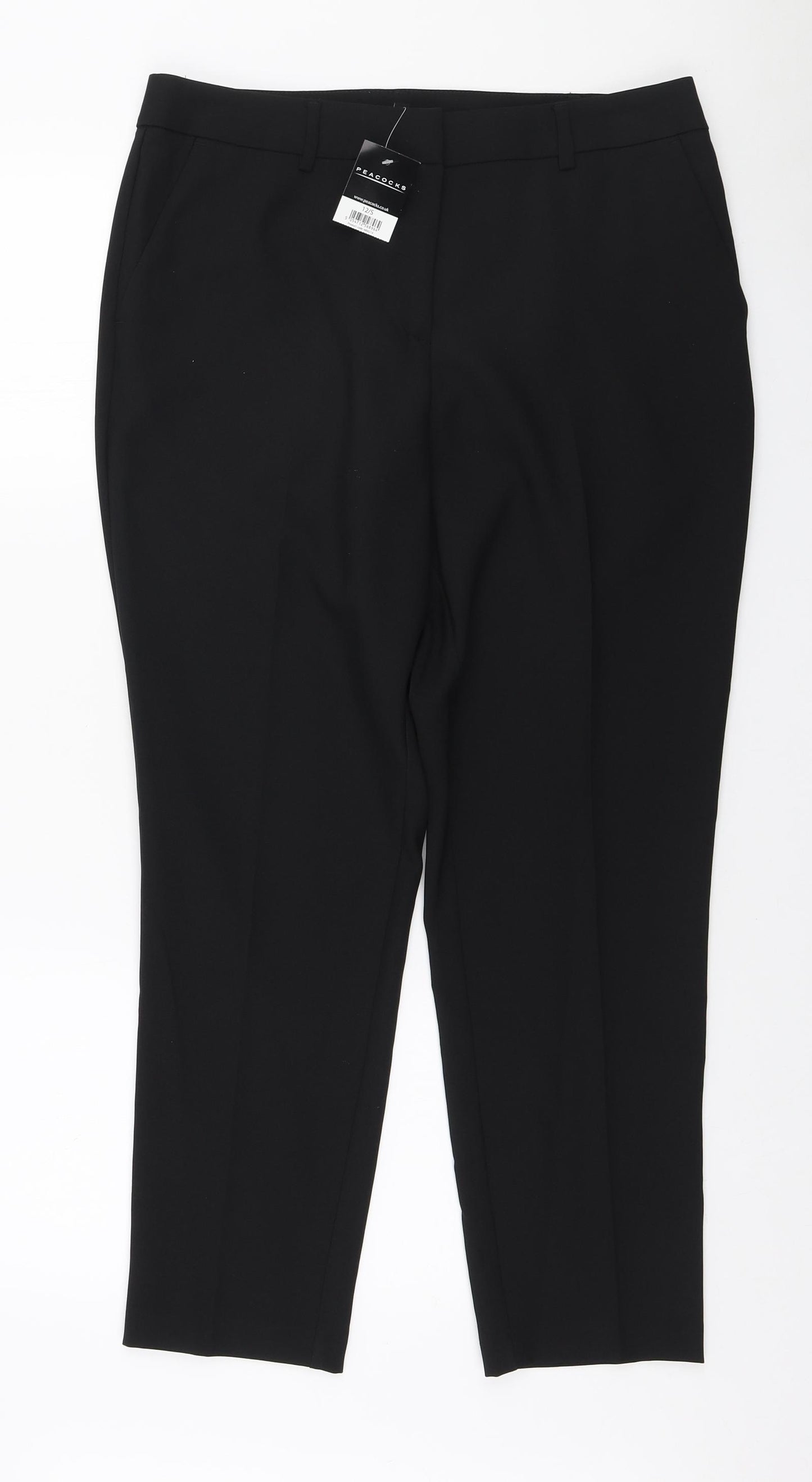 Peacocks Womens Black Polyester Trousers Size 12 L26 in Regular Zip
