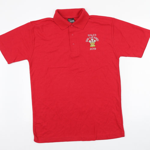 Uneek Mens Red Cotton Polo Size M Collared Button - Wales Grand Slam 2019