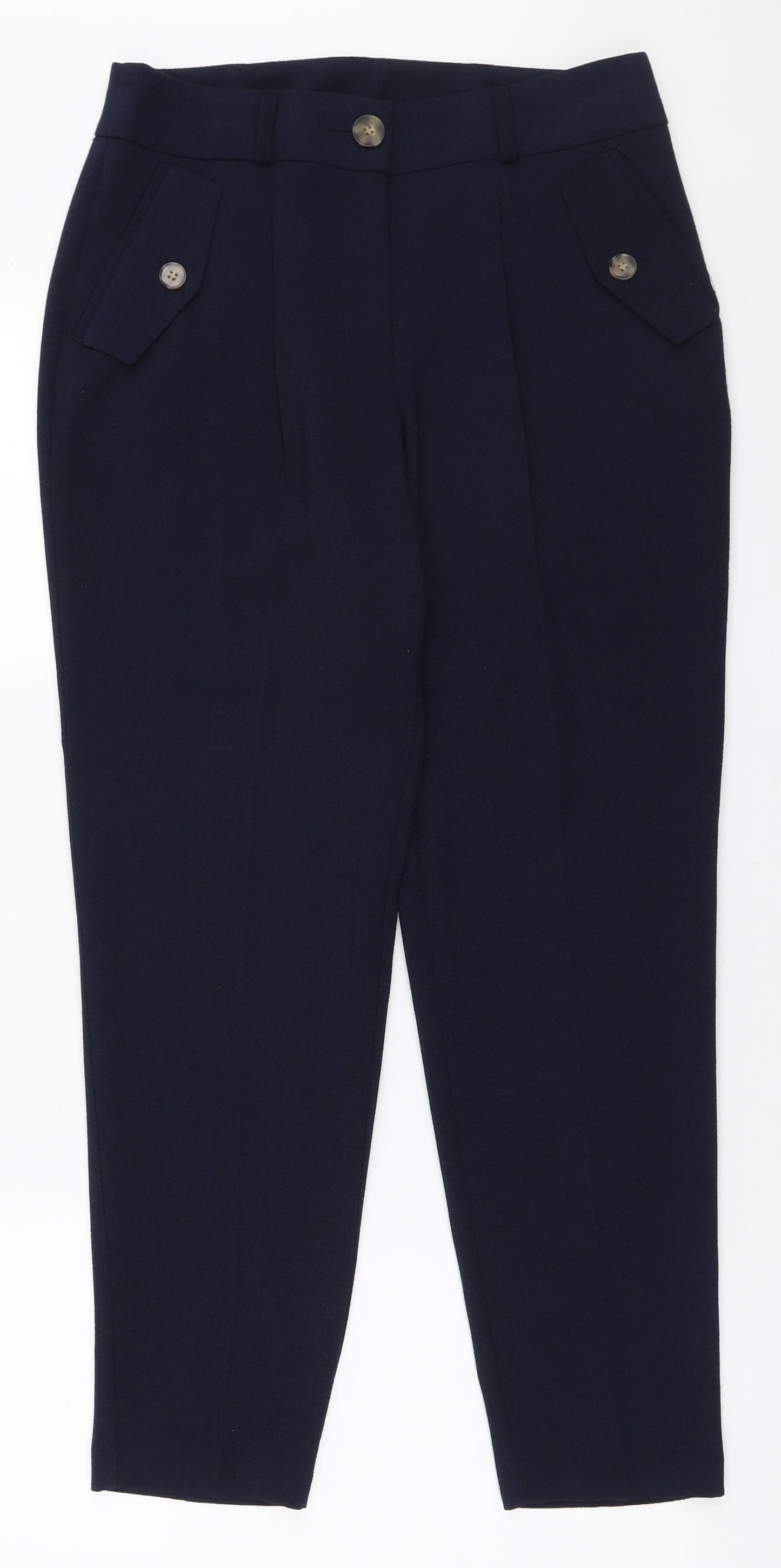 Peacocks Womens Blue Polyester Trousers Size 8 L27 in Regular Zip