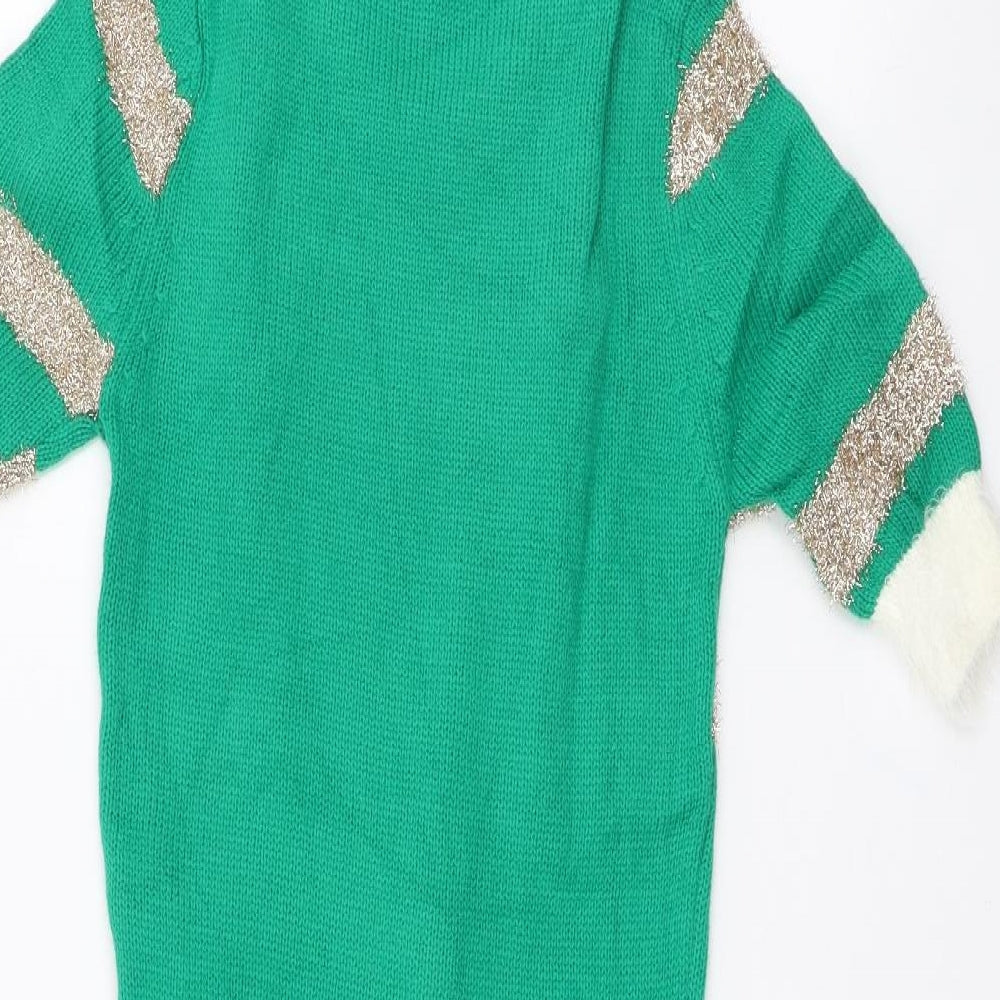 Primark Womens Green Acrylic A-Line Size 2XS Scoop Neck Pullover - Christmas Tree dress with hat