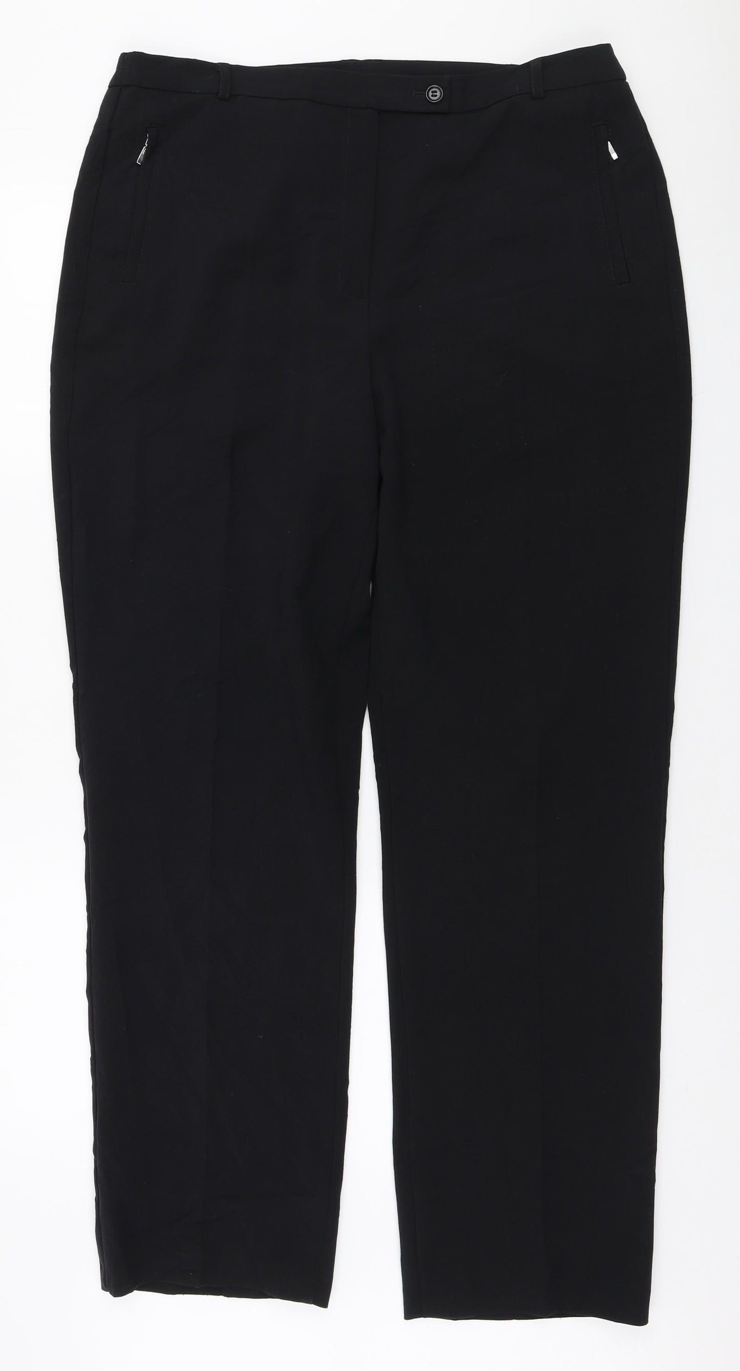 Marks and Spencer Womens Black Polyester Trousers Size 16 L31 in Regular Zip