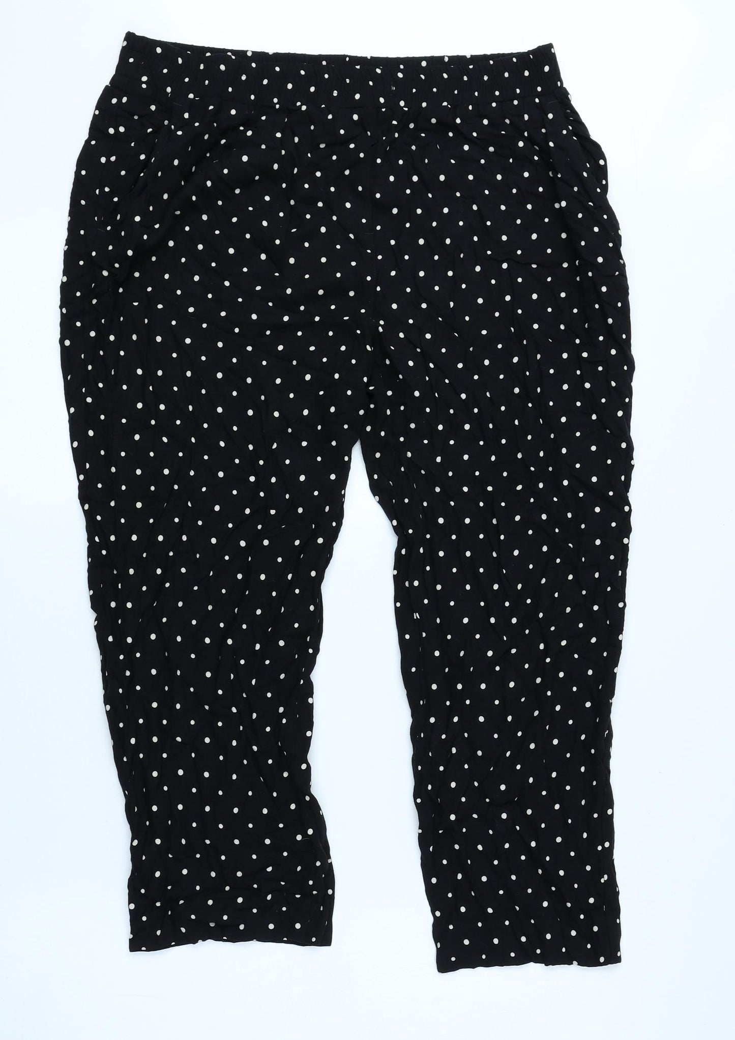 NEXT Womens Black Polka Dot Polyester Cropped Trousers Size 16 L20.5 in Regular