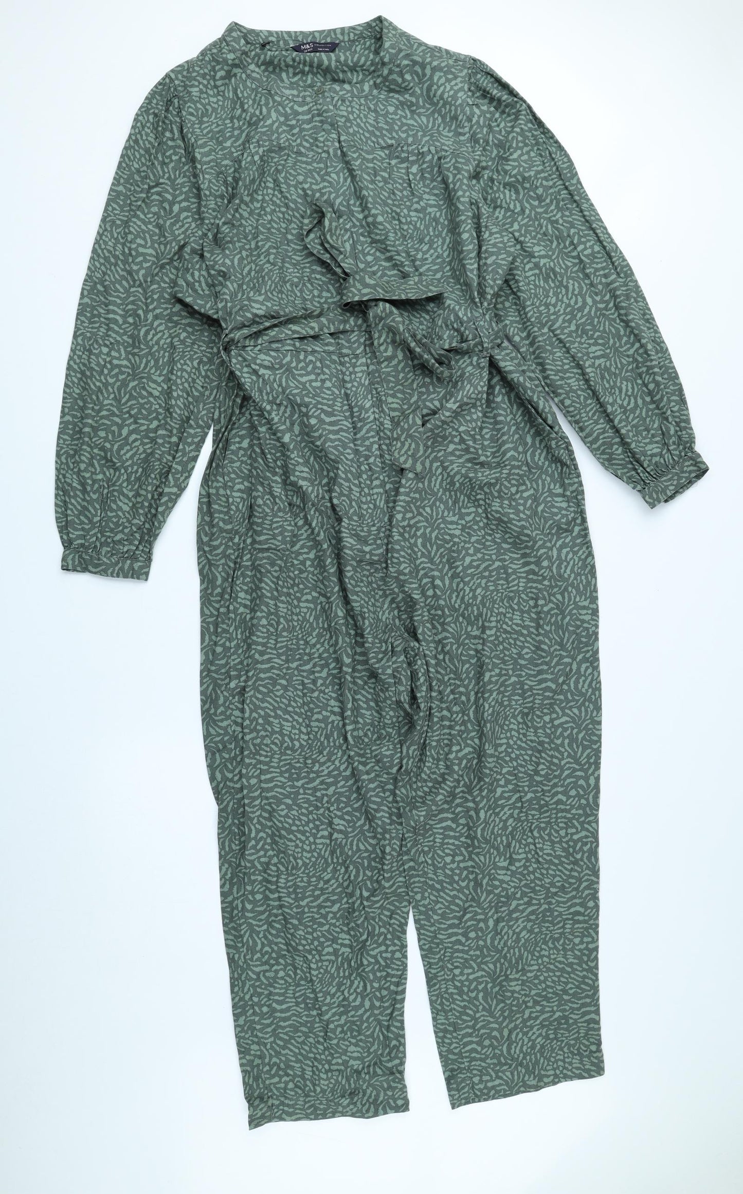Marks and Spencer Womens Green Geometric 100% Cotton Jumpsuit One-Piece Size 20 L23 in Zip