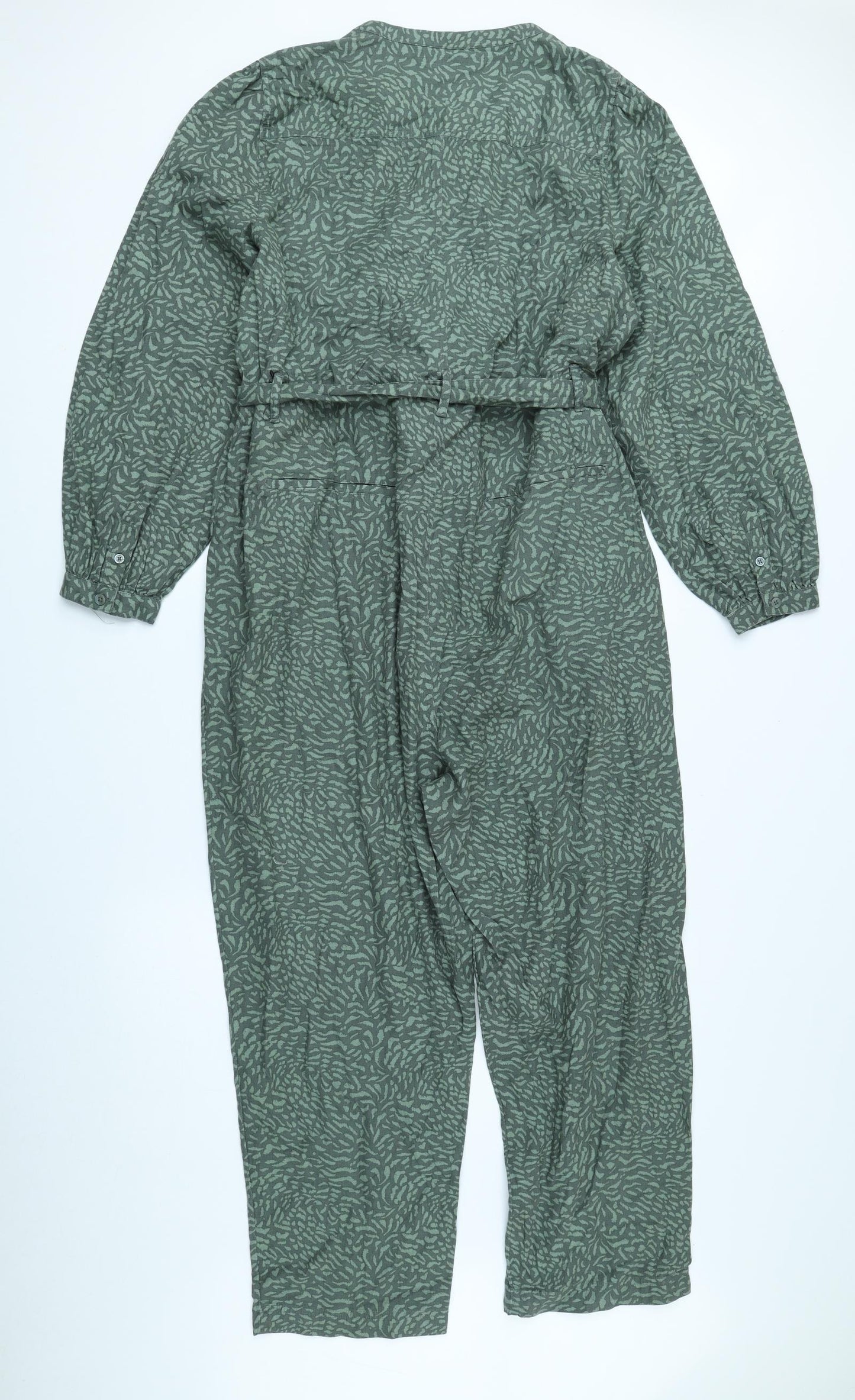 Marks and Spencer Womens Green Geometric 100% Cotton Jumpsuit One-Piece Size 20 L23 in Zip