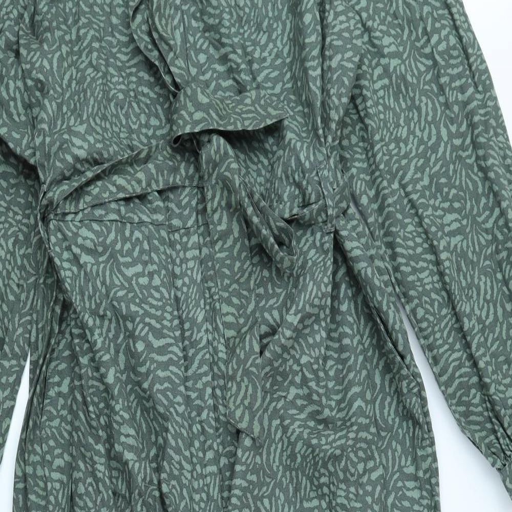 Marks and Spencer Womens Green Geometric 100% Cotton Jumpsuit One-Piece Size 20 L23 in Zip