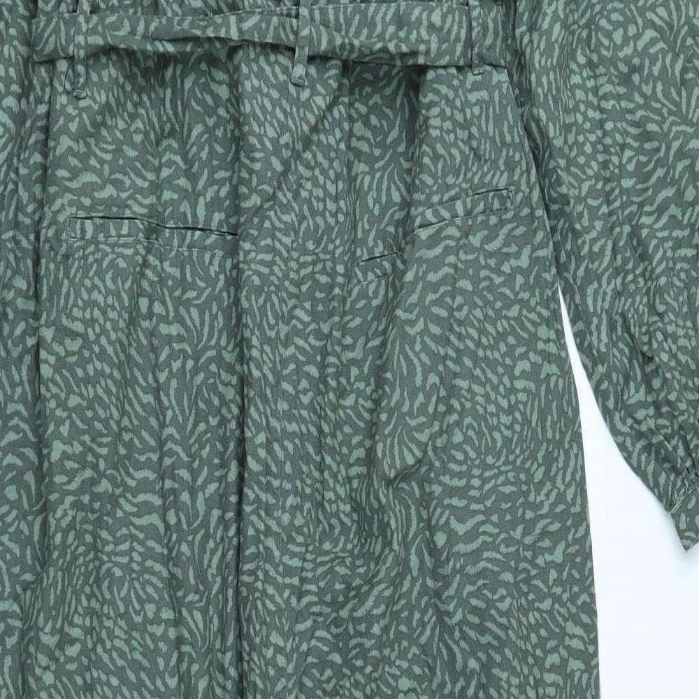 Marks and Spencer Womens Green Geometric 100% Cotton Jumpsuit One-Piece Size 20 L23 in Zip