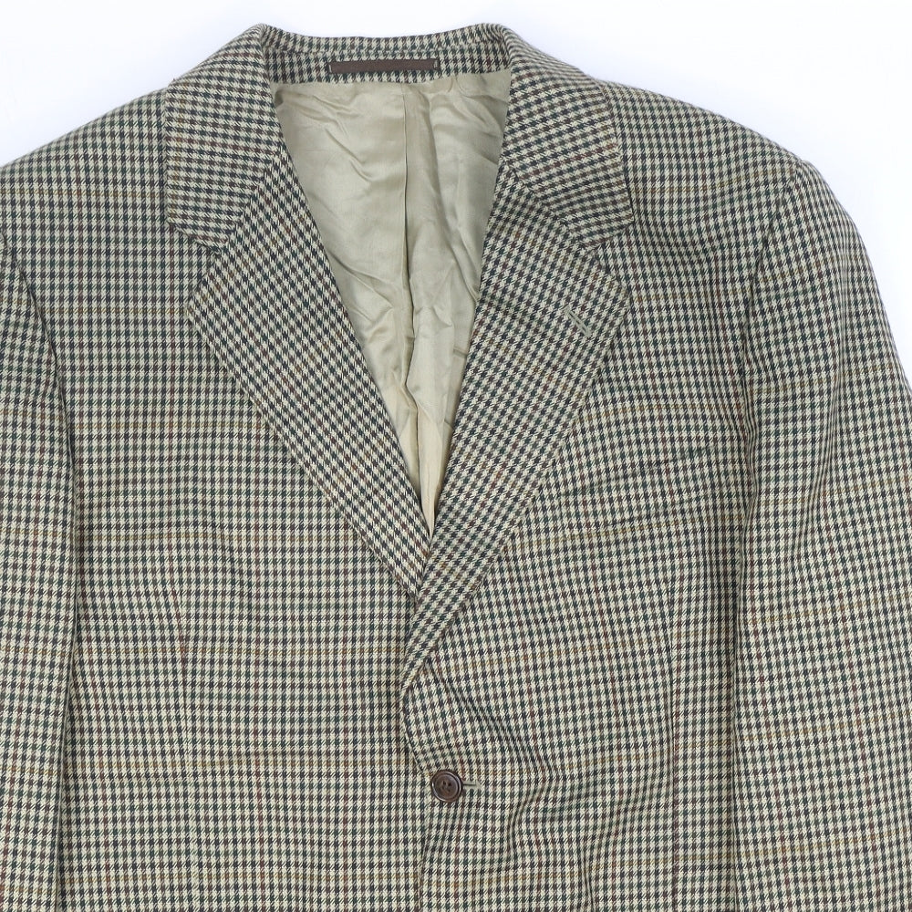 Brook Taverner Mens Brown Plaid Polyester Jacket Suit Jacket Size 44