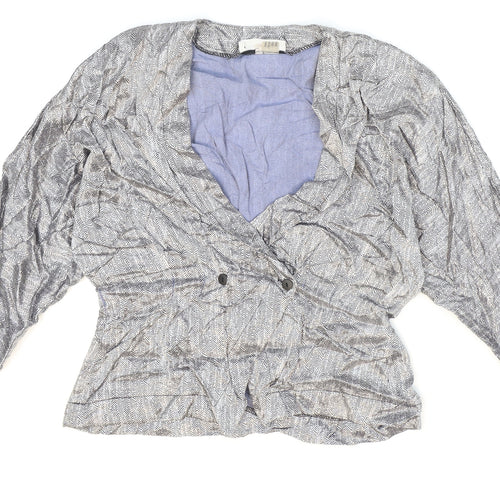 Miss Selfridge Womens Silver Geometric Acetate Wrap Blouse Size 14 V-Neck