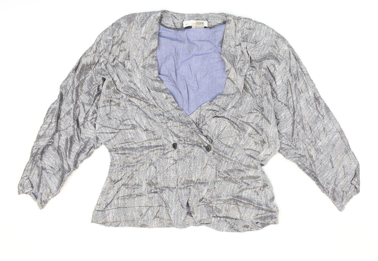 Miss Selfridge Womens Silver Geometric Acetate Wrap Blouse Size 14 V-Neck
