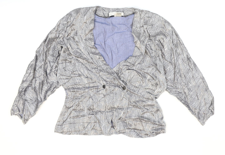 Miss Selfridge Womens Silver Geometric Acetate Wrap Blouse Size 14 V-Neck