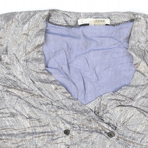 Miss Selfridge Womens Silver Geometric Acetate Wrap Blouse Size 14 V-Neck