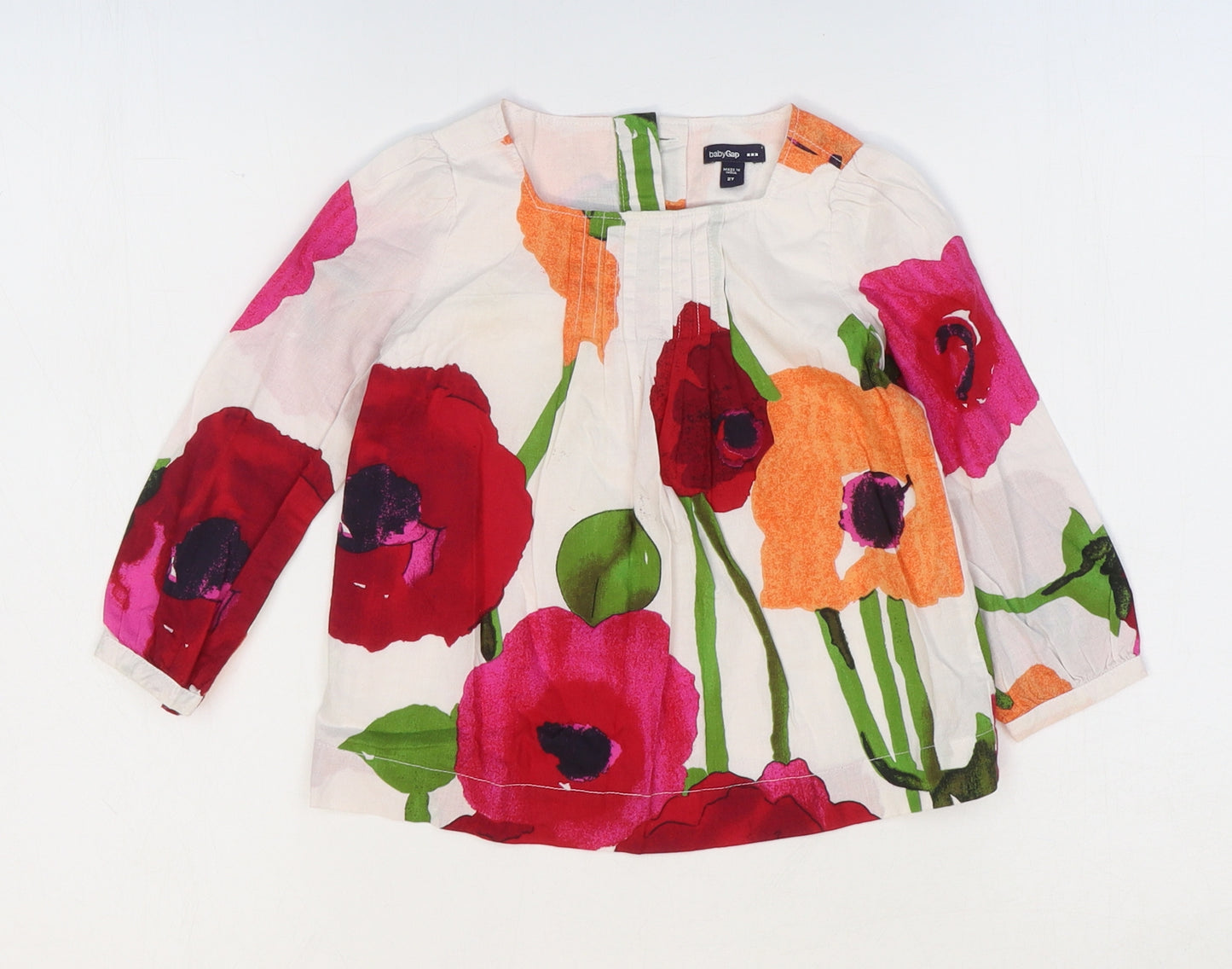 Gap Girls White Floral 100% Cotton Shift Size 2 Years Square Neck Button